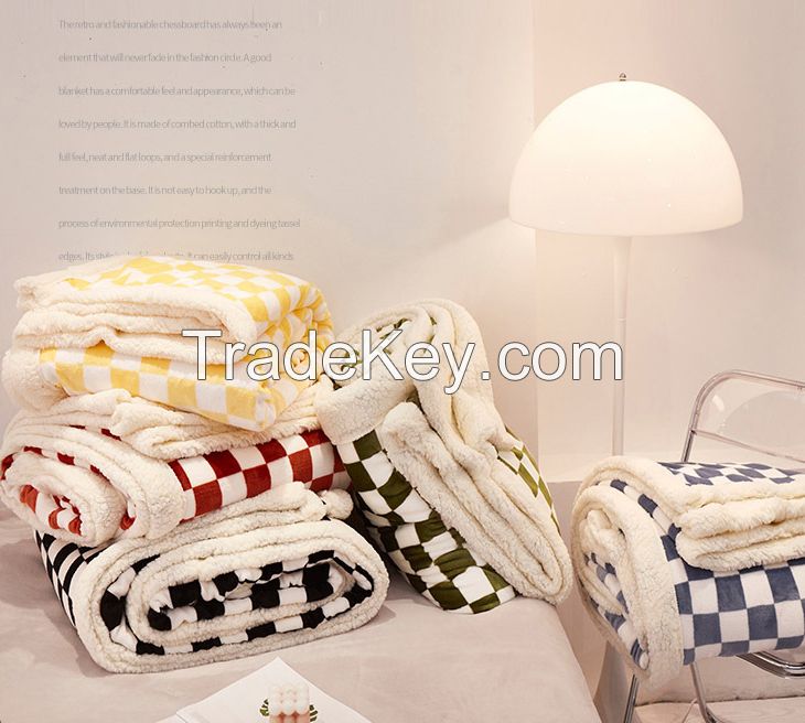 Customized Double Fuzzy Checkerboard Throw Blanket Custom Print Plaid Wholesale Flannel Throw Blankets