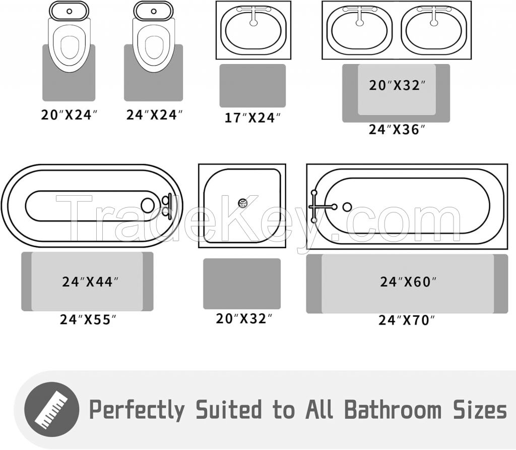 Bathroom Rug Mat  Extra Soft Non Slip Absorbent Water Bath Rug Toilet Rugs U Shaped Washable