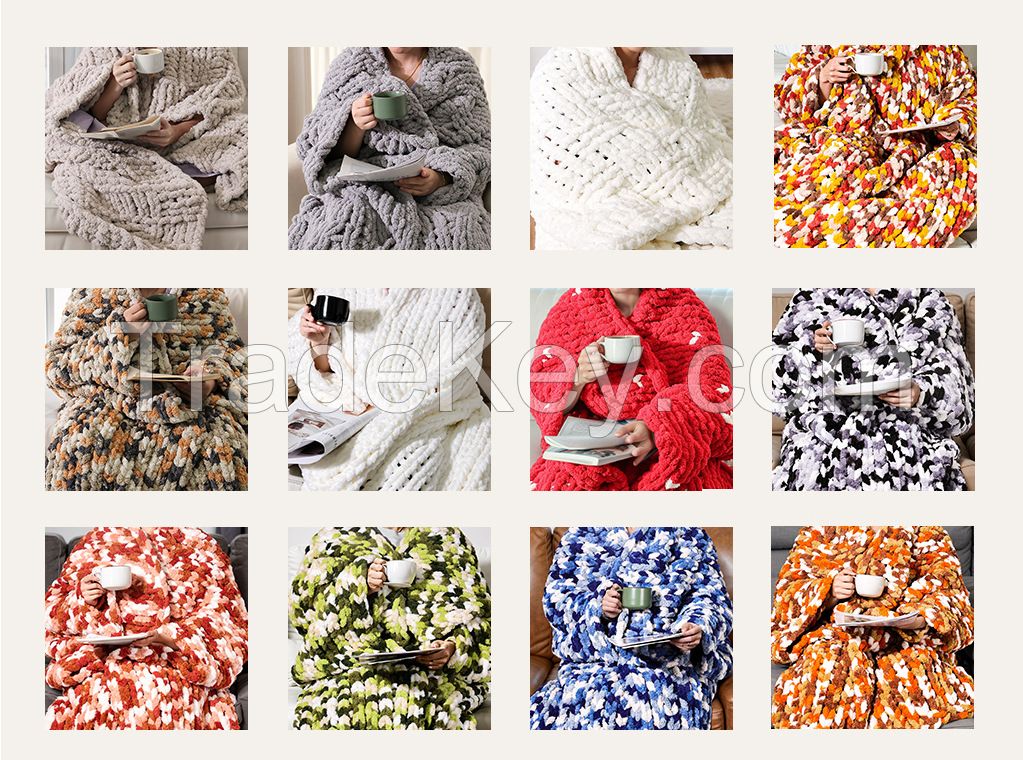 Chenille Chunky Knit Blanket Throw Soft Chunky Throw Blanket 100% Handmade Chenile Crochet Throw Blanket for Couch