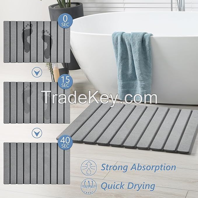 Super Absorbent Rollable Diatomaceous Earth Bath Stone Mat Quick Dry Shower Mats for Bathroom Dish Drying Mat