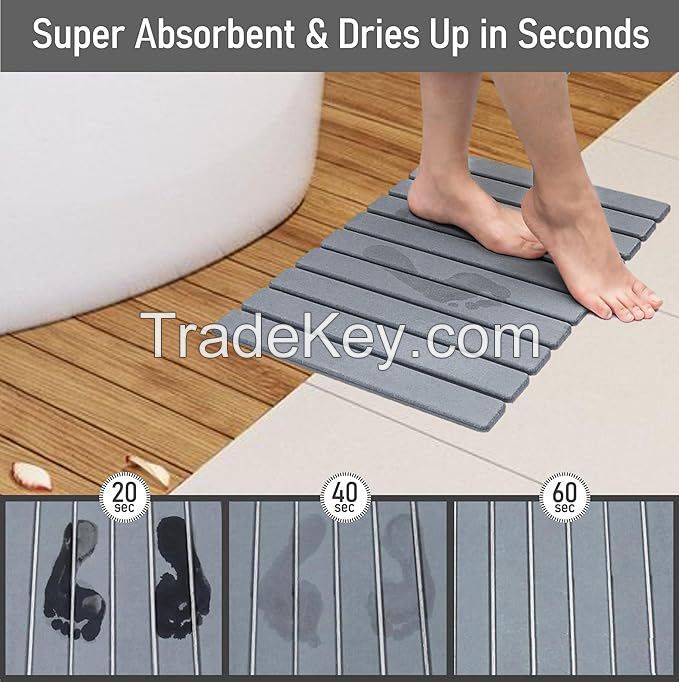 Super Absorbent Rollable Diatomaceous Earth Bath Stone Mat Quick Dry Shower Mats for Bathroom Dish Drying Mat