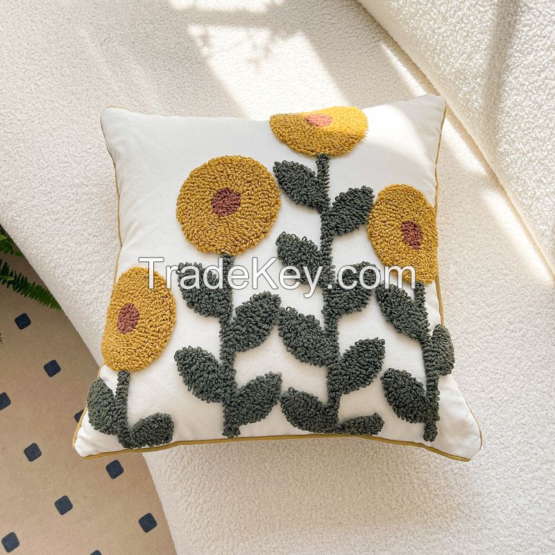 Boho Pillow Covers 18X18 Inch Boho Tufted Throw Pillow Covers Decorative Tassels Cushion Cover Farmhouse Pillow Case for Couch Sofa Bed