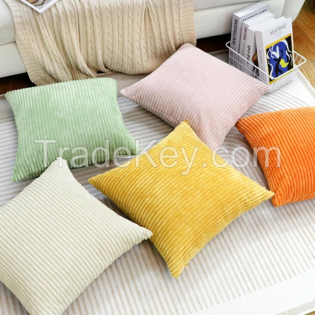 Corduroy Throw Pillow Covers Decorative Soft Striped Square Cushion Covers Spring Pillowcases Soft Plush Corduroy Throw pillow