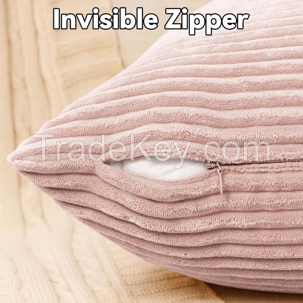 Corduroy Throw Pillow Covers Decorative Soft Striped Square Cushion Covers Spring Pillowcases Soft Plush Corduroy Throw pillow