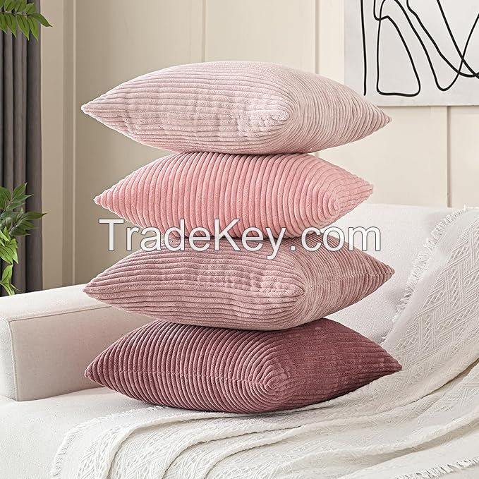Corduroy Throw Pillow Covers Decorative Soft Striped Square Cushion Covers Spring Pillowcases Soft Plush Corduroy Throw pillow