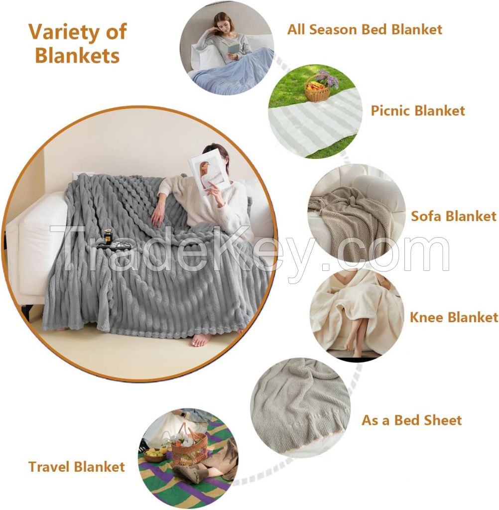 Twin Fleece Blanket for Couch Super Soft Cozy Throw Blankets for Girls Women 3D Striped Lightweight Plush Throw Bed Blanket