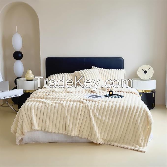 Twin Fleece Blanket for Couch Super Soft Cozy Throw Blankets for Girls Women 3D Striped Lightweight Plush Throw Bed Blanket