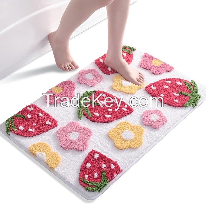 Custom Tufted Bathroom Rugs Non Slip Water Absorbent Cute Bath Rug Soft Microfiber Bath Mat