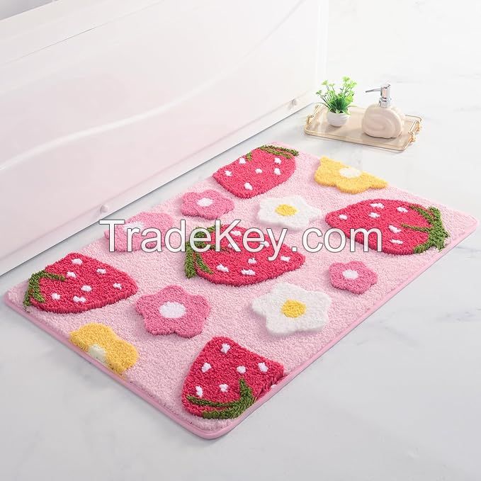 Custom Tufted Bathroom Rugs Non Slip Water Absorbent Cute Bath Rug Soft Microfiber Bath Mat