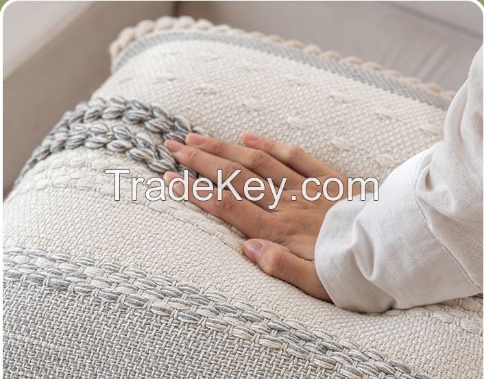 Boho Decorative Throw Pillow Covers Tufted Chenille Farmhouse Cushion Covers Textured Striped Accent Neutral Pillowcases for Sofa