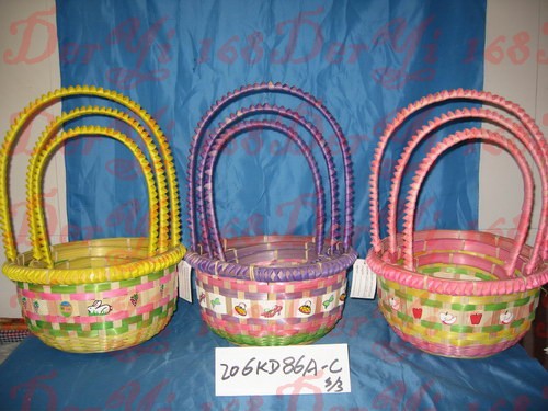 ribbon handle bamboo basket