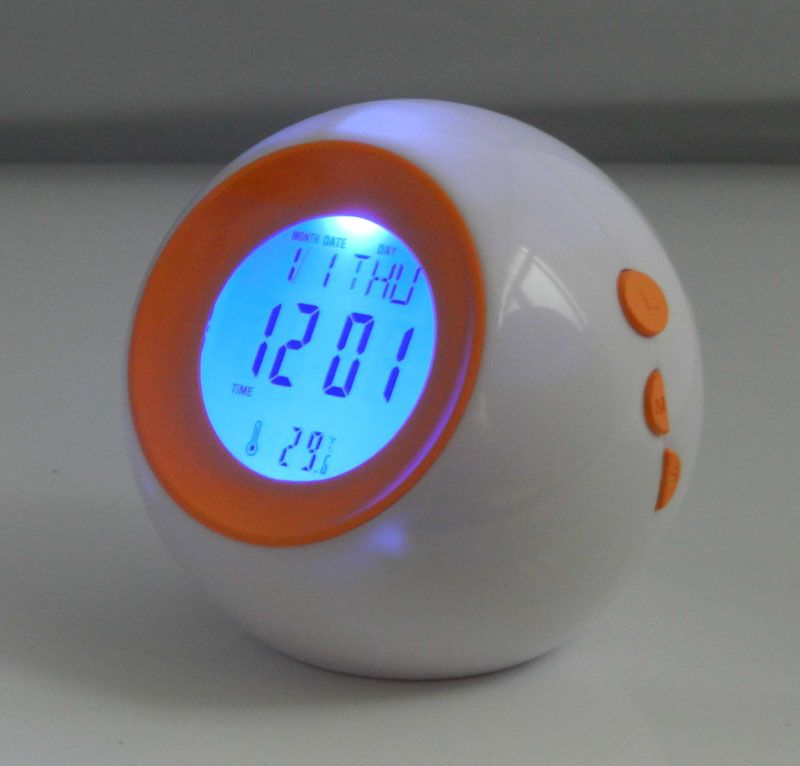 Ball Desk Clock with Digital Calendar & Color Changing Light