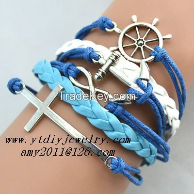 Hot sale,infinity vintage fashion multilayer leather bracelet 