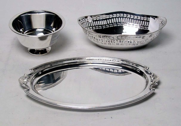 Silver bowls and plates