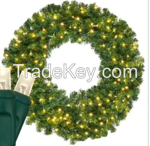 Prelit Christmas wreath for outdoor use with structual bow