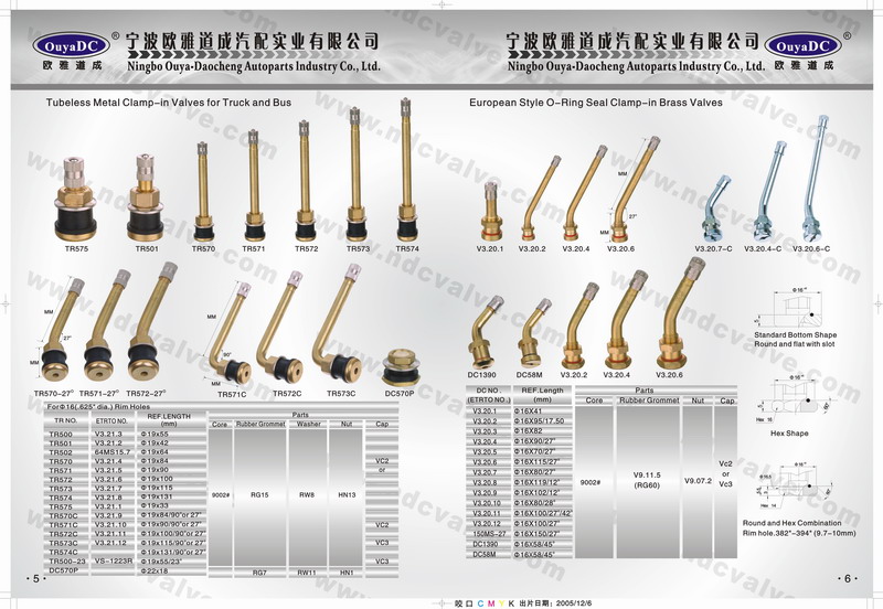 Tubeless metal clamp-in vavles for truck and bu