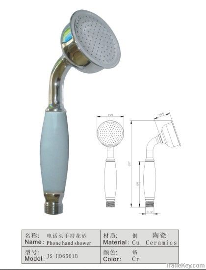 Handheld Showerheads with White Ceramic Handle and Chrome Surface Fini