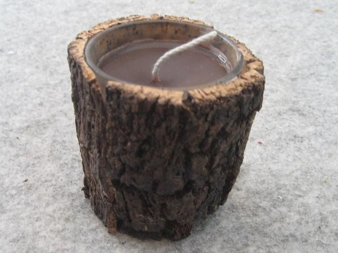 Tree bark candle holder