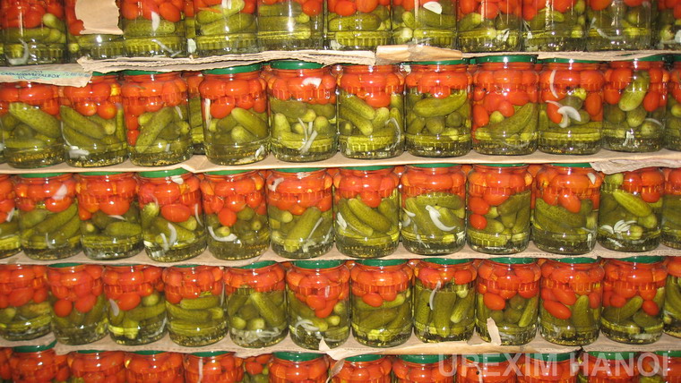 pickled gherkins and cherry tomato