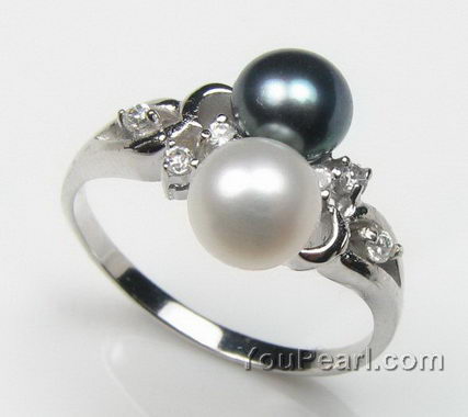 5-6mm black n white fresh water pearl ring