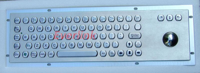 Industrial metal keyboard with trackball function keys and number keypad