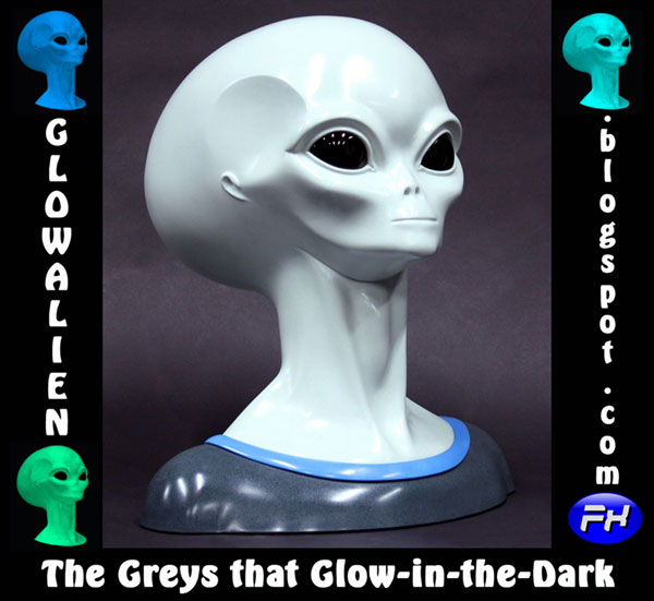 Glowing Grey Alien Sculpture