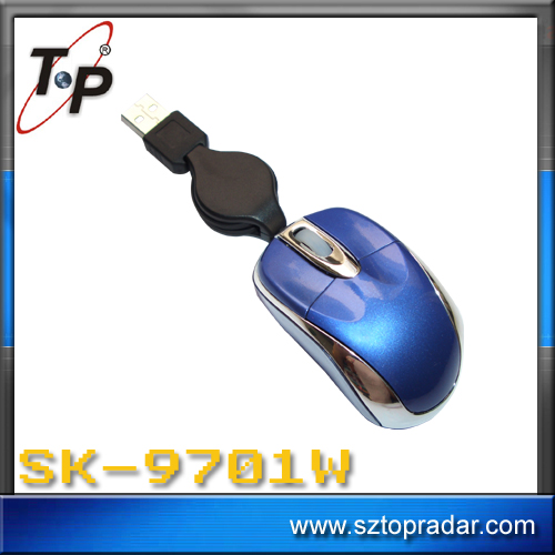 Mini Mouse with USB retractable cable  optical mouse SK-9701W