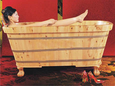 wooden bathtub