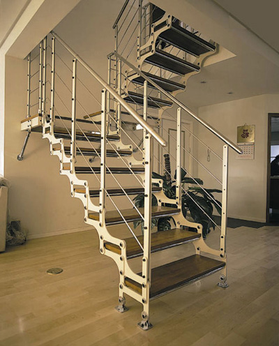wood-steel staircase (twin stringers)