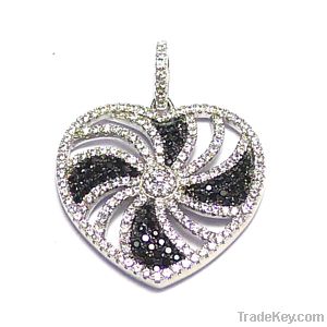 Unique Rhodium Plated Jewelry Pendant with white and black cz stones