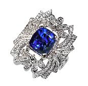 9.13 Carats Tanzanite Diamond Ring in 18K White Gold