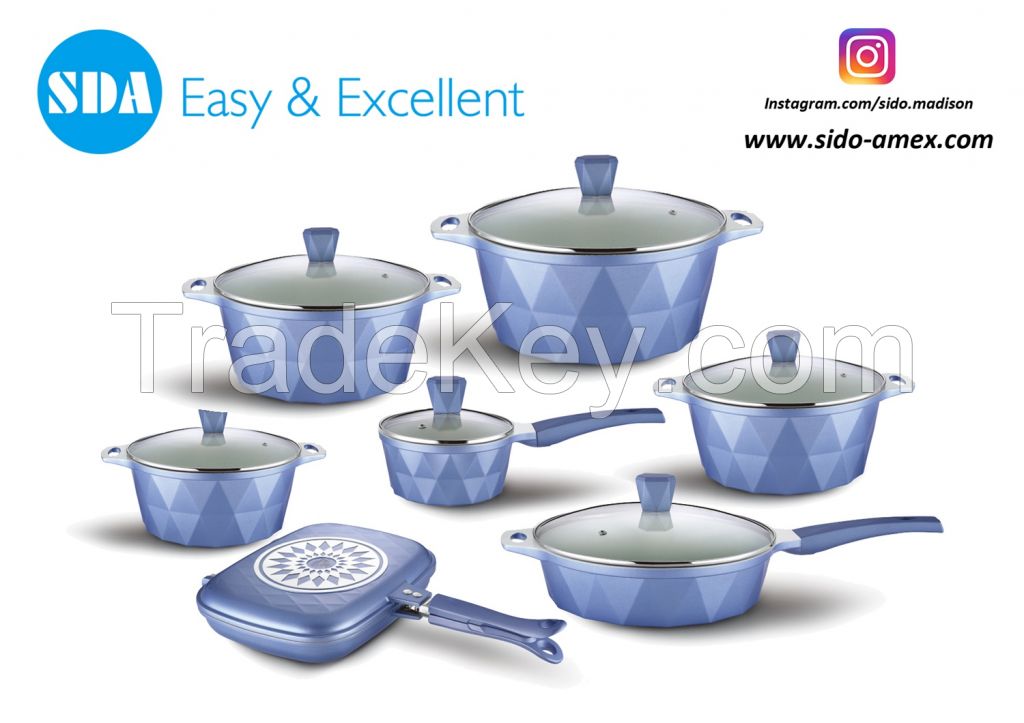 Diamond Blue Aluminum die cast non-stick cookware set with ceramic coating die-casting