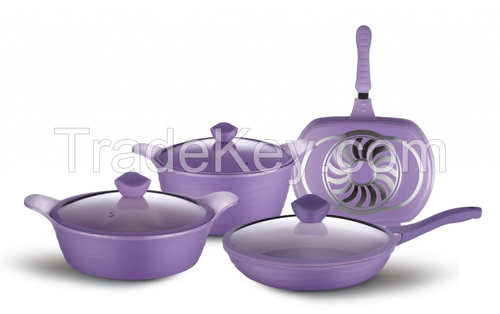 Aluminum die cast non-stick cookware set with ceramic coating die-casting