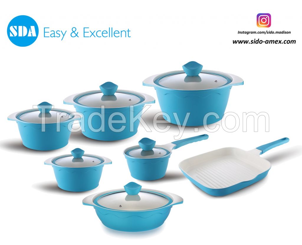 Wave Pattern Aluminum die cast non-stick cookware set with ceramic coating die-casting