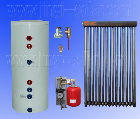 split solar water heater with pump station, tank and collector