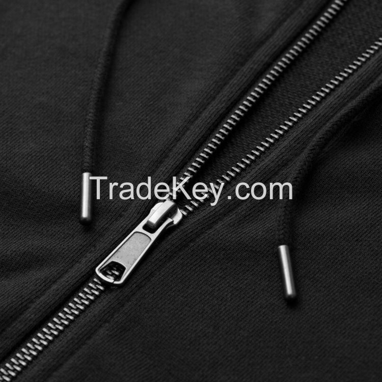 2023 Custom sublimation puff printing 250gsm blank Hoodie plain Zipper unisex french terry heavyweight black zip up men hoodie