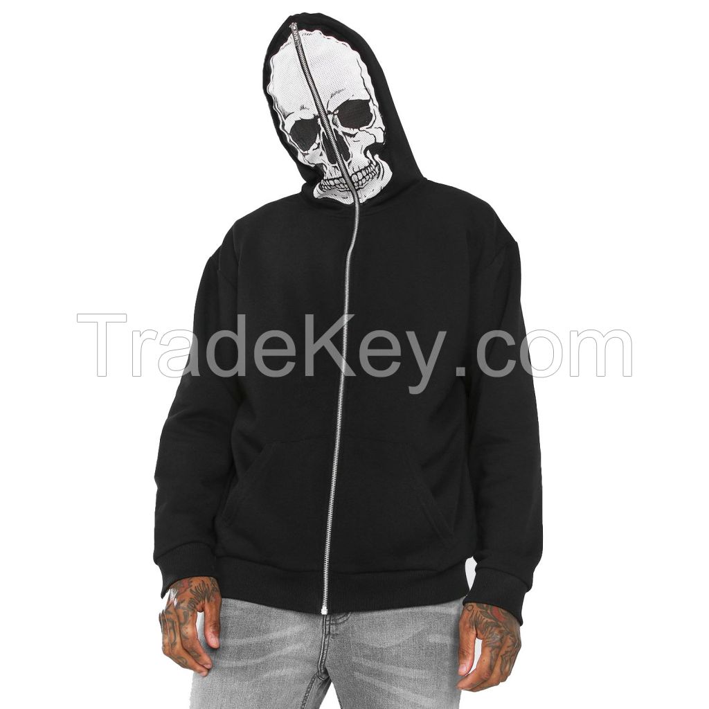 Custom Full Face Zip Up Face Blank Windbreaker Men Hoodie Jacket Coat Men's Zip Hoodie With Zipper puff print full zip up hoodie