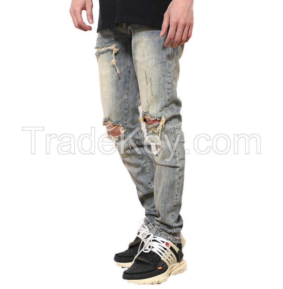 New fashion jeans pants wholesale custom logo Slim Fit distressed jeans men skinny denim jeans men