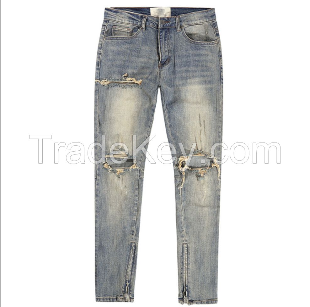 New fashion jeans pants wholesale custom logo Slim Fit distressed jeans men skinny denim jeans men