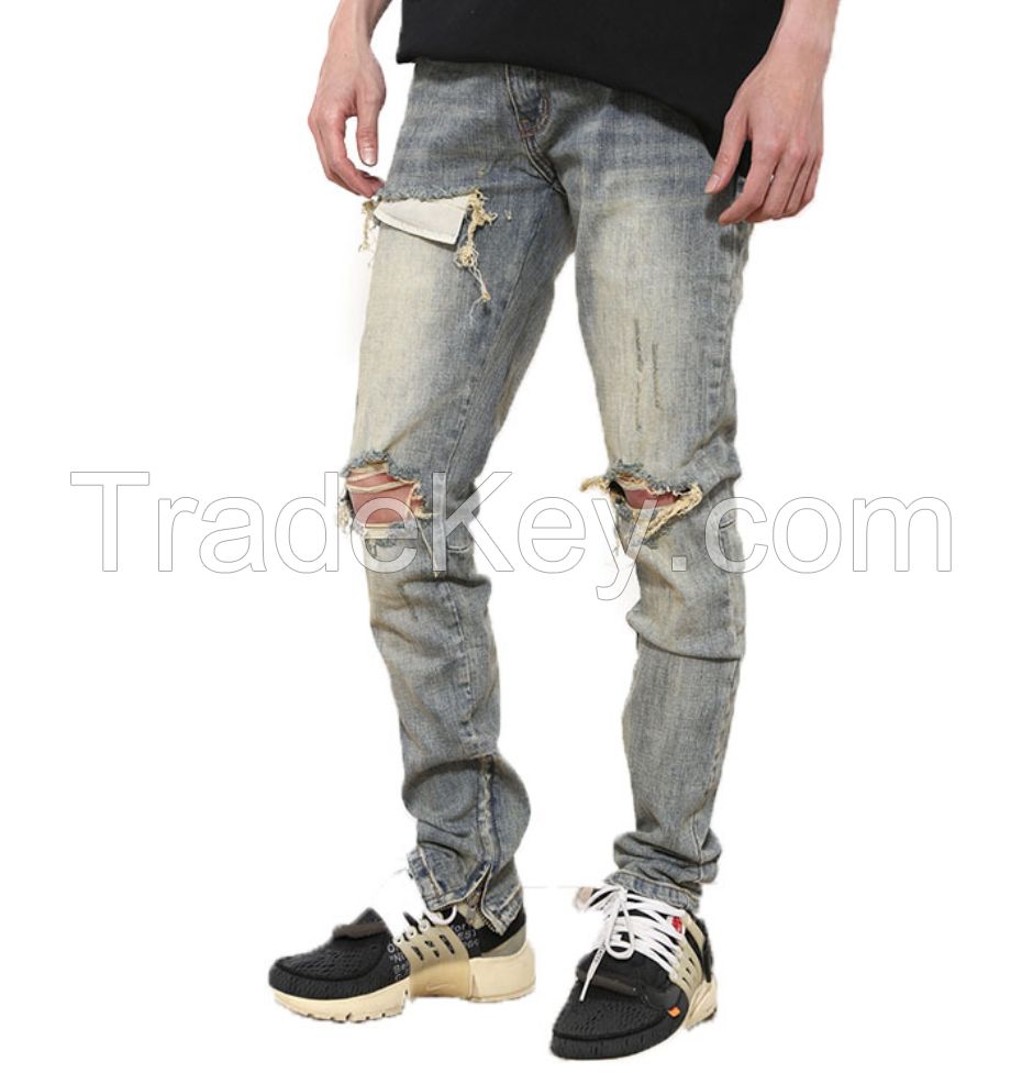 New fashion jeans pants wholesale custom logo Slim Fit distressed jeans men skinny denim jeans men