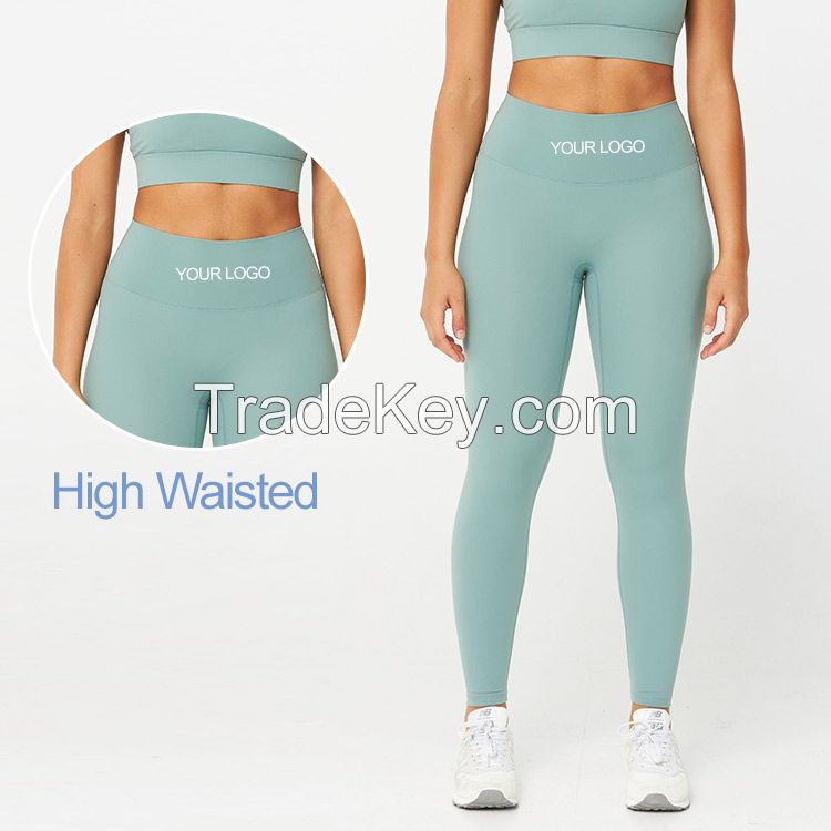 Women Nylon Spandex Compression Sport Fitness Yoga sets High Waisted Workout Gym Booty Leggining compression legging