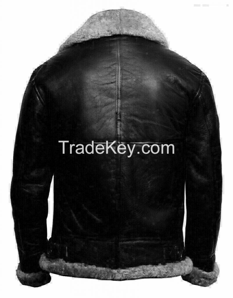 Top selling custom design with logo Mens B3 Bomber Pilot Flying Fur Collar Real Sheepskin Leather Jacket
