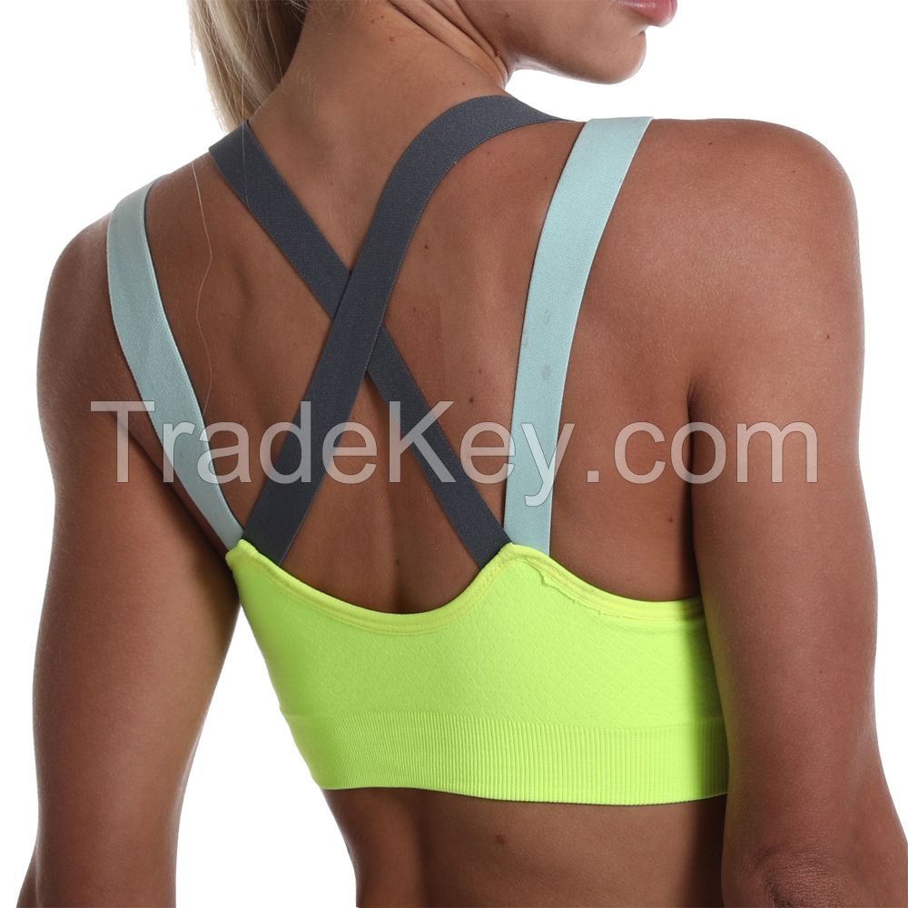 Chenilly Embroidery custom Design Women Soft Compression Full Yoga Sports Bra With Removable Cups