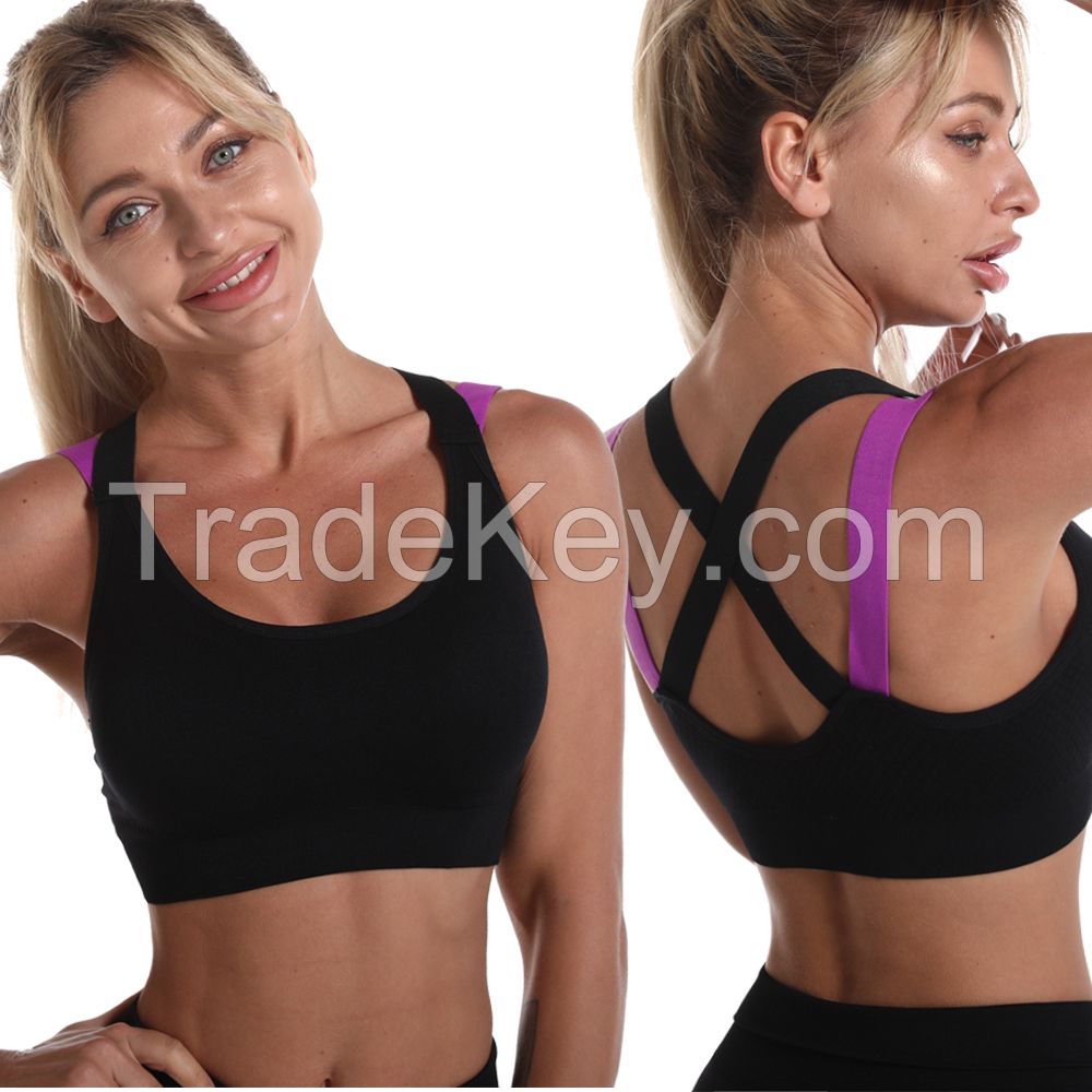 Chenilly Embroidery custom Design Women Soft Compression Full Yoga Sports Bra With Removable Cups