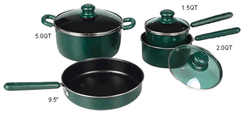 7PC straight shape non-stick cookware set(colour glass lid)