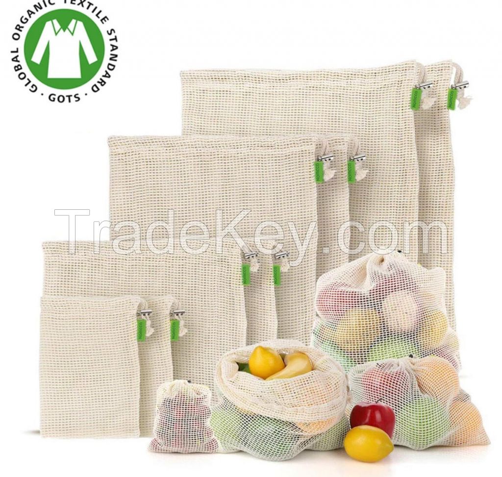 GOTS Organic Cotton Produce Bags | Mesh Shopping Bag | Organic Fruit Bag | Zero Waste Gifts, Grocery Bag, Plastic Free, Eco Friendly