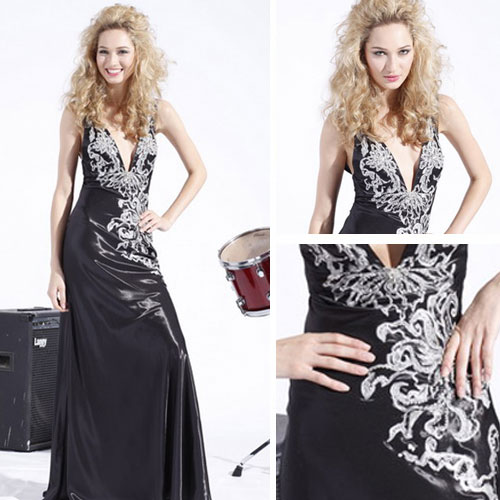 high-end black v-shaped evening dress