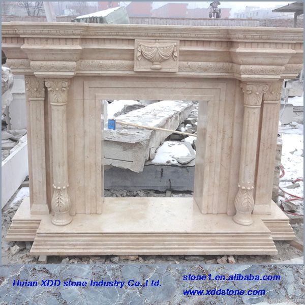 Natural beige marble stone fireplace mantels