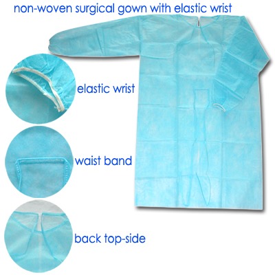 Non-woven surgical gown with elastic wrist