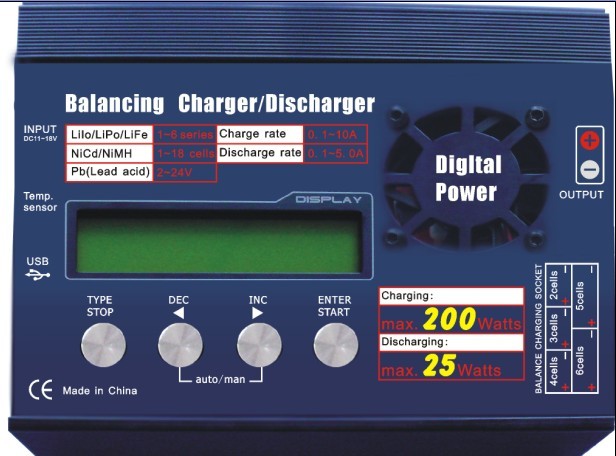 B6(10A)charge/discharge/10A/250W1-6S lipo/li-fe/li-ion for more NimH/N